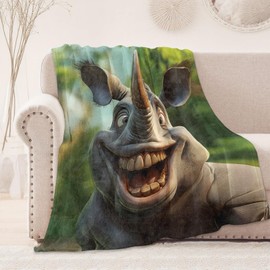 onlcuk Smiling Rhino Blanket, Cozy Flannel Fun Cartoon Rhinoceros Throw Blanket, Soft Fuzzy Blankets for Travel Home Decor, All Season Lightweight Couch Bed Cover, Gifts for Women Adults Kids 50"×60"