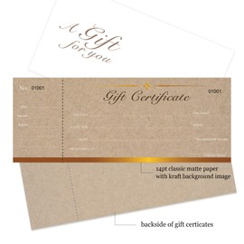 Blank Gift Certificates Cards with Envelopes 25set -Kraft Image with stub-Gift Coupons,Vouchers for Small Business,Spa,Makeup,Hair Beauty Salon,Restaurant,Wedding Bridal,Baby Shower,Christmas,Birthday