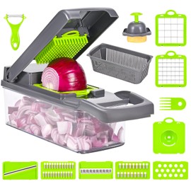 Vegetable Cutter, 16 in 1 Multifunctional Vegetable Cutter with 8 Interchangeable Blades, Vegetable Slicer, Vegetable Chopper, Dicer for Slicing Fruit