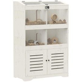 PawHut Large Hamster Cage for Multiple Small Pets, Rat Cage with Storage Cabinet, Clear Transparent Visual Acrylic Panels, Sliding Doors, Flip Top, for Syrian, Dwarf, Gerbil, Cream White