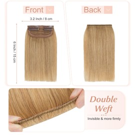 SEGO 2 Pcs Short Hair Extensions Clip in Human Hair 6 Inch 20g Hairpiece Human Hair Toppers for Women With Thinning Hair Adding Hair Volume -#27 Dark Blonde