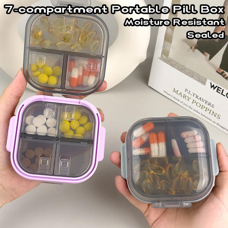 MURRI&MURRDI Pocket Pill Case Box, Pill Dispenser 7 Compartments, Weekly