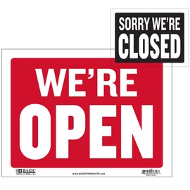 BAZIC Open & Closed Sign 9"X12", Double Sides Plastic Vinyl Signs, Business Store Office Restaurants Bars Shops, Waterproof indoor Sigane, 1-Pack