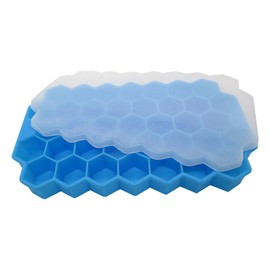 Gadgetime USA 1 Pack Honeycomb ice tray with Cover - Fun Shaped Mold for Freezer, Cocktails - Stackable, BPA & Odor Free - Silicone (Blue)