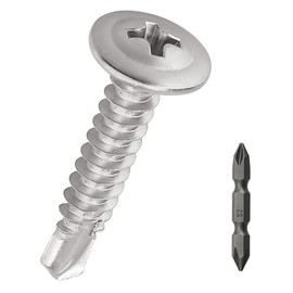 #10 x 7/8" Phillips Wafer Head Sheet Metal Tek Screws (100 pcs), 410 Stainless Steel, Phillips Drive Wafer Head Self Tapping Screws, Fayeploo (with Phillips Driver Bit)