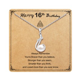 Sweet 16 Gifts for Girls Sterling Silver Pearl Necklace as Gifts for 16 Year Old Girl,Birthday Jewelry 16th Birthday Necklace as 16th Birthday Gifts for Girls with Sweet Sixteen Birthday Message Card