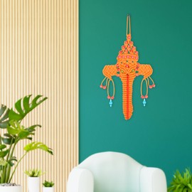 Hand Made Wall Decor Hanging Hand woven work Traditional Thread Art for Home Office Decor and Gifting (Orange Ganesh)