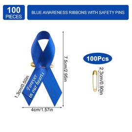 CRAFFANCY 100 PCS Blue Satin Ribbon Pins, Memorial Ribbon Brooches in Forever in Our Hearts for Funeral Mourning Event Bereavement Remembrance