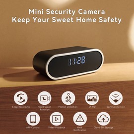 ASWNS Wireless WiFi Security Camera, Nanny Cam for Home, Indoor Camera with Clock with App Control, AI Motion Detection, Loop Recording, Night Vision, Local & Cloud Storage, Easy to Use