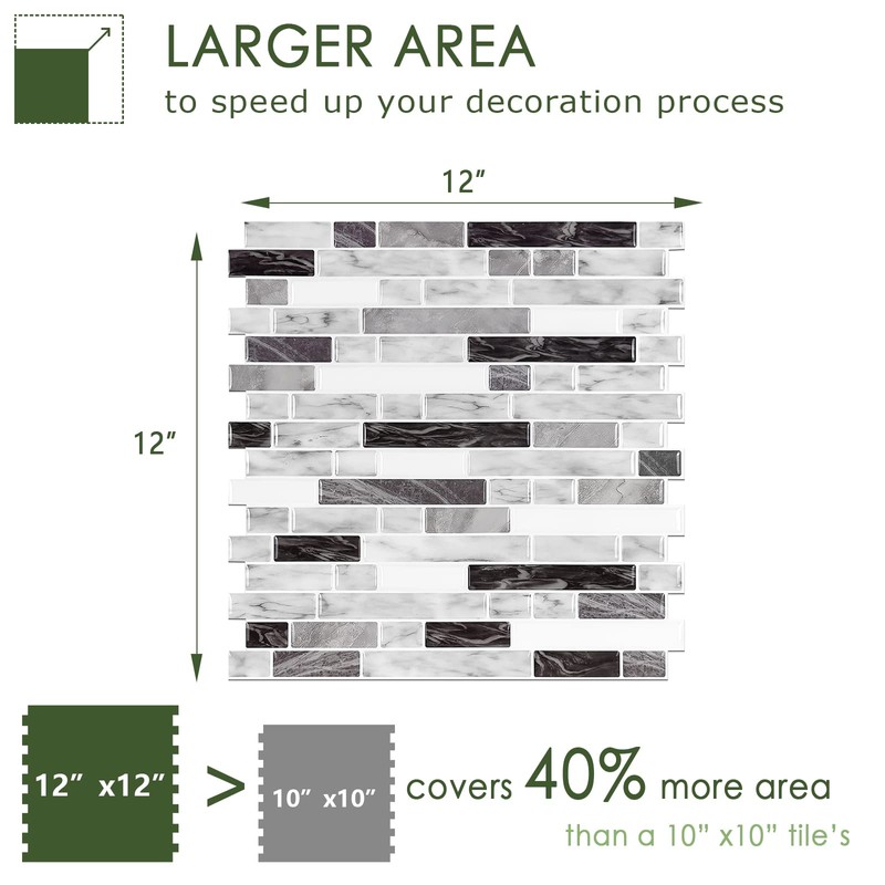STICKGOO Thicker Design Peel and Stick Tile Backsplash, 12”×12”Stick on