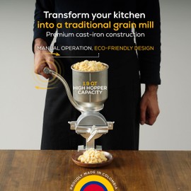 Corona Corn Grinder with High Hopper, Grain Mill, Manual Grinder For Corn, Rice, Soybeans, Pepper, Chickpeas, Cast Iron Wheat Grinder For Domestic Use