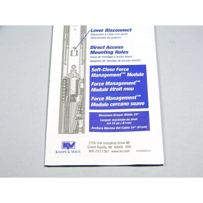 Knape & Vogt KV 8450FM Full Extension Soft Close Drawer