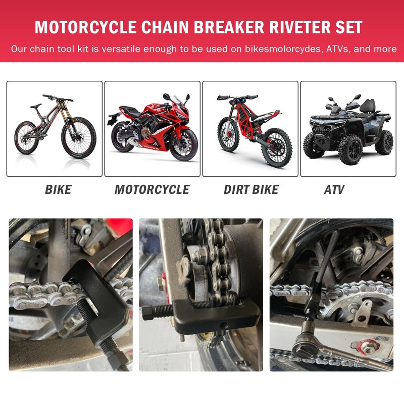 Chain Breaker Tool Kit, 13pc Motorcycle Chain Breaker and Riveting