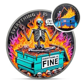 Colorful Skull Dumpster Fire Challenge Coin - The Strongest Steel is Forged Dumpster Fire Coin - Funny Desk Accessories for Work - Hilarious Coworker Go Away Token - Inspirational Gifts for Men Women
