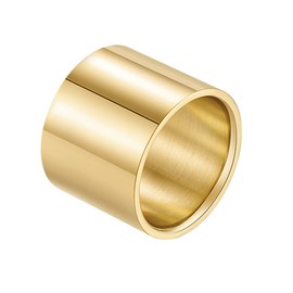 INRENG Men Women Stainless Steel Ring 18mm Wide Big Cool Plain Band Flat Top Pipe Cut High Polished Gold Size 11