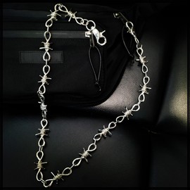 White Fang AZ138 Men's Barbed Wire Wallet Chain Barbed Wire Stylish Wallet Fall Prevention Lock, Silver Chain