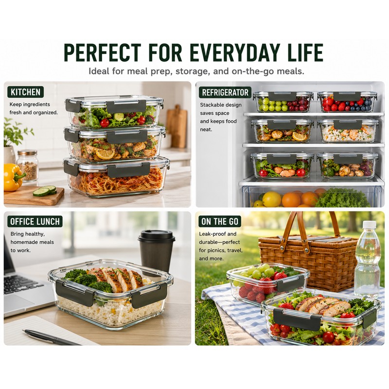 Glass Meal Prep Containers with Lids, Glass Food Storage Containers,