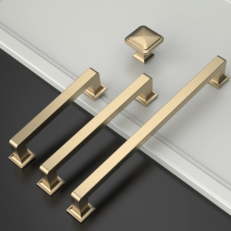 Amerdeco 10 Pack Brushed Brass Cabinet Pulls 5 Inch(128MM) Hole