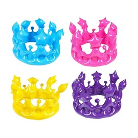 Colorful Inflatable Crowns (BLUE (2 PACK)) Size Kids/Small Adults. Pink, Blue, Purple and Yellow Inflates. Princess, Queen, King