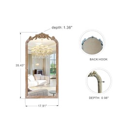 twakutwaku 36" Tall Wood Framed Vintage Baroque Style Ornate Wall Mirror in Rustic Brown Finish for Farmhouse, Cottage, Attic for Bathroom, Living Room, Bedroom and Drawing Room(Brown, 16"x32")