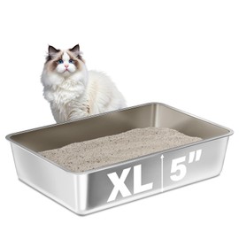 FUTAM Stainless Steel Litter Box,XL Metal Litter Box for Cat, Large Metal Litterbox for Kitty, Easy Clean, Non Stick No Smell