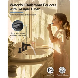 Waterfall Vessel Faucet, Tall Bathroom Faucet Black, Brass Vessel Sink Faucets Bathroom Sink Faucet One Hole, 4-16 Inch Widespread Bathroom Faucet Black, Brass Waterfall Bathroom Faucets
