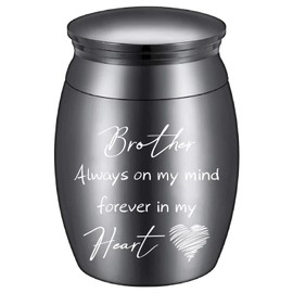 CREATCABIN Small Urns for Brother's Ashes, Urn for Ashes of the Remnant, Stainless Steel, Mini Urns for Sharing, Funeral, Keepsake for Family, 3 x 4 cm Always In My Mind, Forever In My Heart