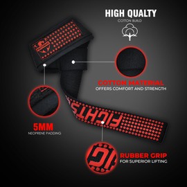 FIGHTSENSE Lifting straps for weightlifting, Gym wrist straps for men women, Neoprene Padded Cotton Weightlifting Straps for Bodybuilding, Powerlifting,strength training (Red Silicon)