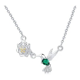 Collar Con Dije De Colibrí En Plata Solida 925 Y Chapa De Oro De 24k Para Mujer Cadena Barbada 45 Cm Y 1.4 Mm Cadena De Plata Para Dama Taikula