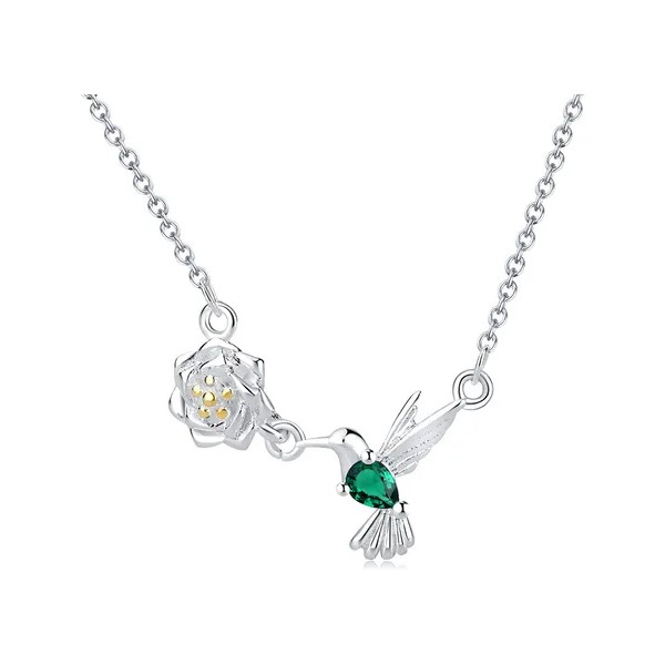 Collar Con Dije De Colibrí En Plata Solida 925 Y