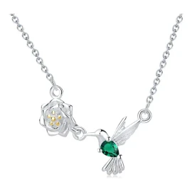 Collar Con Dije De Colibrí En Plata Solida 925 Y Chapa De Oro De 24k Para Mujer Cadena Barbada 45 Cm Y 1.4 Mm Cadena De Plata Para Dama Taikula