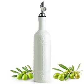 LYEOBOH Oil Dispenser for Kitchen, 17 OZ Olive Oil Dispenser Bottle with Non Drip Spout, Ceramic Vinegar Dispenser Bottle for Cooking, Soy Sauce, Coffee Syrup, Liquids, White