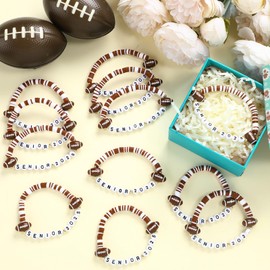 Ecation 24 Pack Football Bracelets Gifts Senior 2025 Letter Clay Beaded Adjustable Bracelets Bulk Football Party Favors Senior Night Gifts for Sports Player Teen Adults