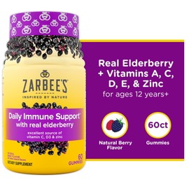 Zarbee's Daily Immune Support Gummies - Elderberry, Vitamins, Zinc, 60 Ct