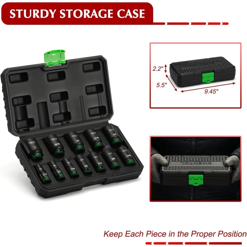 FOCUS AUTO TOOLS 12PCS 3/8" Drive Impact Socket Set Semi-Deep