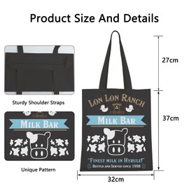 POFULL Video Game Shoulder Bag Cucco Farms Gift Video Game Lover Gift Ocarina of Time Lon Lon Ranch Milk Bar Tote Bag (LON LON RANCH)