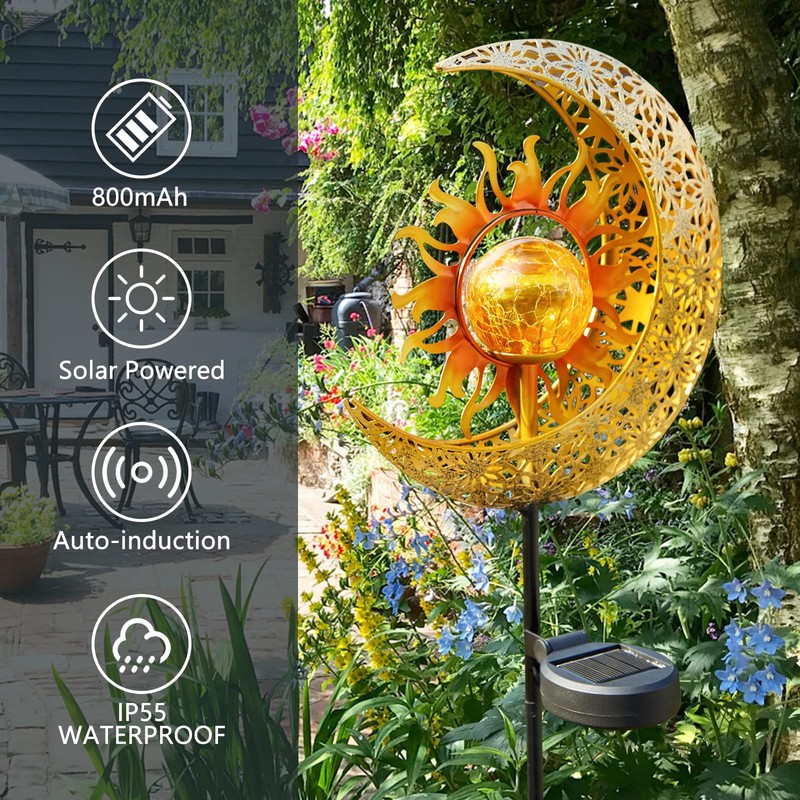 LICKLIP Garden Solar Lights Outdoor Decorative, Sun & Moon Crackle