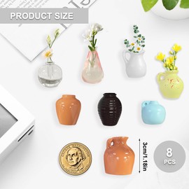 Pack of 8 Mini Magnetic Vases, 3D Ceramic Vase Fridge Magnets, Fridge Magnets Set, Cute Funny Magnetic Vase, DIY Mini Vases for Fridge Accessories, Kitchen, Office Decoration