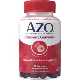 AZO Cranberry Urinary Tract Health Gummies Dietary Supplement, 2 Gummies = 1 Glass of Cranberry Juice, Helps Cleanse & Protect, Natural Berrylicious Flavor, Non-GMO, 72 Gummies
