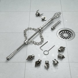 Herramienta Limpiadora de Desagües Desatascador de Tuberías Destapador de Drenaje Cepillo de Cadena Manual Cabezal Intercambiable de Acero Adecuado para Cocina Baño Limpieza Periódica