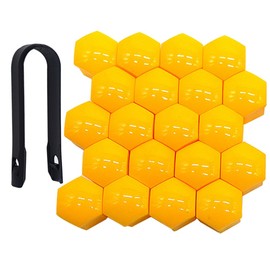 QitinDasen Pack of 20 21 mm Car Wheel Nut Covers, Universal Tyre Nut Caps, Hexagonal Car Hub Screw Cover with Removal Tool (Yellow)