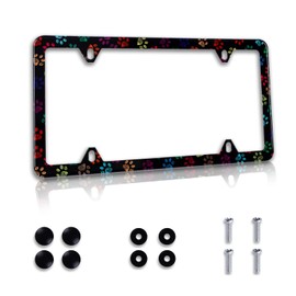 Watercolor Dog Paws License Plate Frame 1 Pcs Stainless Steel Animals Paw Metal Car License Plate Cover Accessory Rustproof Personalize Decor 12.3" X 6.3" 4 Holes Screws Fit All Vehicle Standard Size