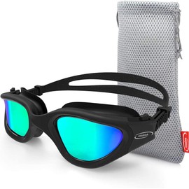 Emsina Swim Goggles, Polarized Swimming Goggles Anti-Fog for Adult Men Women … (Black Gold Lens) …