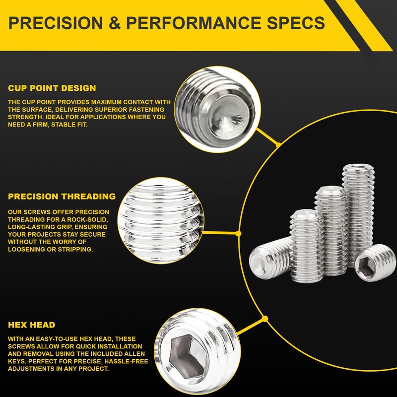 Set Screws Assortment Kit (M3, M4, M5, M6, M8) with