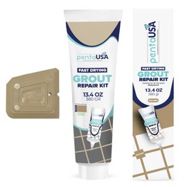 PentaUSA Tile Grout - Large Grout Filler Repairs Renews Tube, Fast Drying Grout Repair Kit, Odorless Formula - Grout Floater Included - 13.4oz / 380gr (Brown)