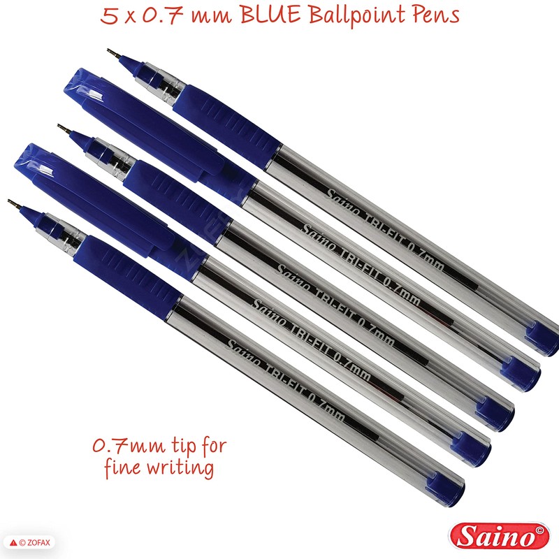 SAINO 5 x 0.7mm Tip Tri-Fit Triangular BLUE Ballpoint Pens