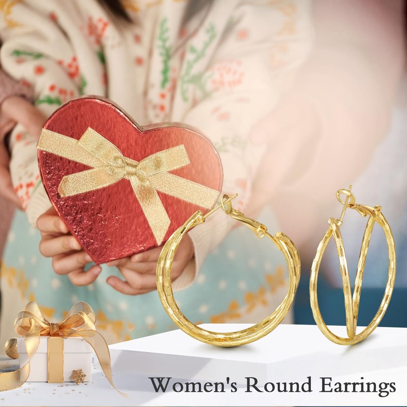 SILBAZ 18k Gold Plated Hoop Earring Large Hoop Earrings Twisted