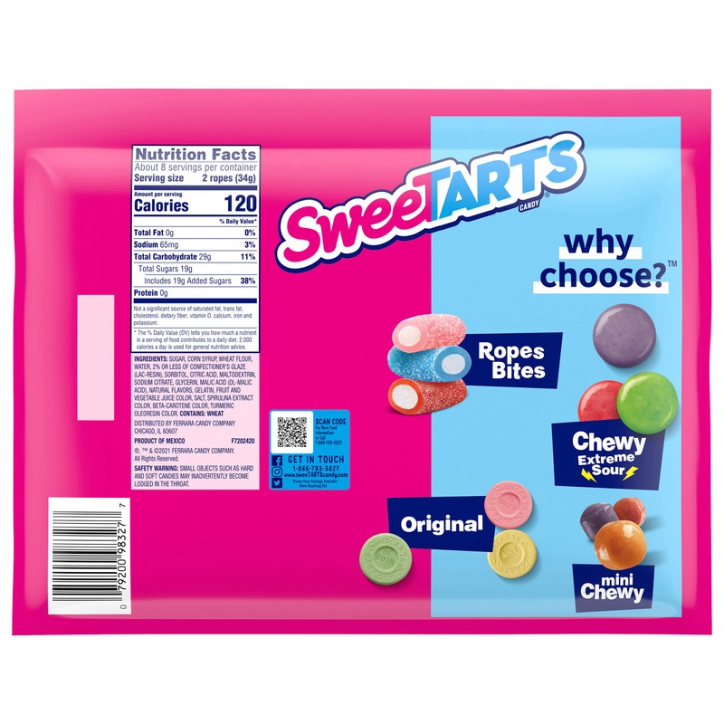 SweeTARTS Twisted Rainbow Ropes, 9 Oz, 12Count