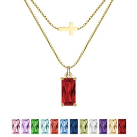 SILANER Emerald Birthstone Necklace for Women 14K Real Gold Plated Dainty Cross Pendant Cubic Zirconia Charm Chain Necklace Birthday Gifts for Women Jewelry