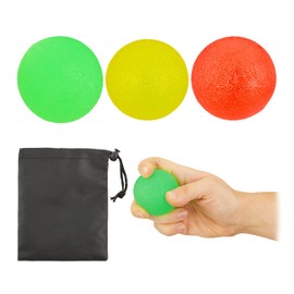 Relaxdays Finger Trainer Ball, Set of 3, Squeeze Balls for Hand Training & Stress Relief, Lacing Bag, 5 cm Diameter, Yellow/Red/Green